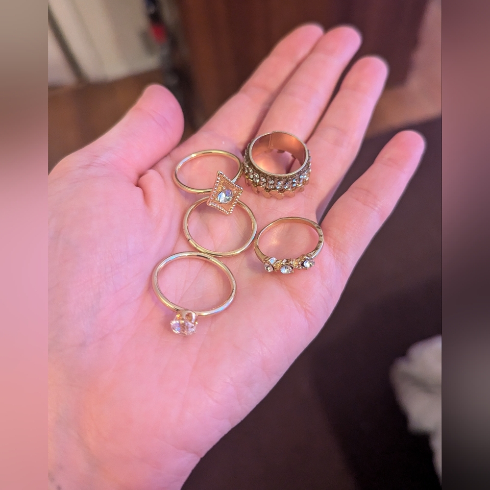 Set of 5 Gold Colored Rings